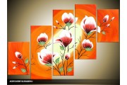 Acryl Schilderij Magnolia | Oranje, Geel, Roze | 100x60cm 5Luik Handgeschilderd