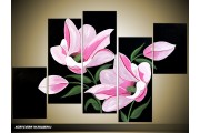 Acryl Schilderij Modern | Roze, Zwart, Groen | 100x60cm 5Luik Handgeschilderd