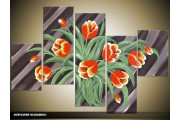 Acryl Schilderij Tulp | Grijs, Rood, Groen | 100x60cm 5Luik Handgeschilderd