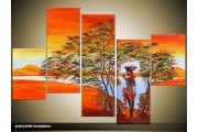 Acryl Schilderij Natuur | Oranje, Geel | 100x60cm 5Luik Handgeschilderd