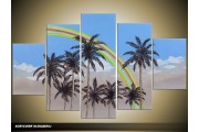 Acryl Schilderij Palm | Blauw, Grijs, Groen | 100x60cm 5Luik Handgeschilderd