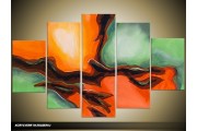 Acryl Schilderij Modern | Oranje, Groen | 100x60cm 5Luik Handgeschilderd