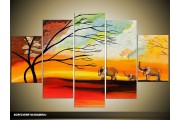 Acryl Schilderij Natuur | Oranje, Geel, Rood | 100x60cm 5Luik Handgeschilderd