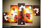 Acryl Schilderij Magnolia | Bruin, Rood, Geel | 100x60cm 5Luik Handgeschilderd