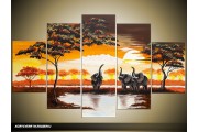 Acryl Schilderij Natuur | Bruin, Geel | 100x60cm 5Luik Handgeschilderd