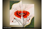 Acryl Schilderij Klaproos | Rood, Crème, Groen | 100x60cm 5Luik Handgeschilderd