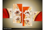 Acryl Schilderij Magnolia | Oranje, Crème, Rood | 100x60cm 5Luik Handgeschilderd