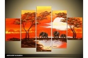 Acryl Schilderij Natuur | Rood, Crème, Bruin | 100x60cm 5Luik Handgeschilderd