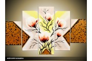 Acryl Schilderij Magnolia | Geel, Bruin, Crème | 100x60cm 5Luik Handgeschilderd