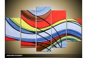 Acryl Schilderij Modern | Blauw, Rood, Geel | 100x60cm 5Luik Handgeschilderd