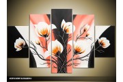 Acryl Schilderij Magnolia | Oranje, Zwart, Crème | 100x60cm 5Luik Handgeschilderd