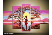Acryl Schilderij Natuur | Roze, Paars, Blauw | 100x60cm 5Luik Handgeschilderd