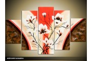 Acryl Schilderij Magnolia | Rood, Crème, Bruin | 100x60cm 5Luik Handgeschilderd