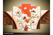 Acryl Schilderij Magnolia | Oranje, Crème, Bruin | 100x60cm 5Luik Handgeschilderd