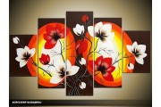 Acryl Schilderij Magnolia | Rood, Zwart, Geel | 100x60cm 5Luik Handgeschilderd