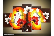 Acryl Schilderij Magnolia | Rood, Zwart, Geel | 100x60cm 5Luik Handgeschilderd