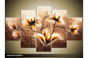 Acryl Schilderij Magnolia | Bruin, Crème, Oranje | 100x60cm 5Luik Handgeschilderd