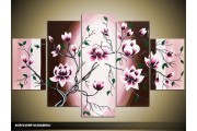 Acryl Schilderij Magnolia | Paars, Roze, Bruin | 100x60cm 5Luik Handgeschilderd