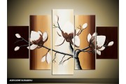 Acryl Schilderij Magnolia | Bruin, Crème | 100x60cm 5Luik Handgeschilderd