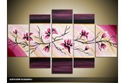 Acryl Schilderij Magnolia | Roze, Paars, Geel | 100x60cm 5Luik Handgeschilderd