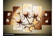Acryl Schilderij Magnolia | Bruin, Crème, Geel | 100x60cm 5Luik Handgeschilderd