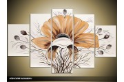 Acryl Schilderij Bloem | Bruin, Crème | 100x60cm 5Luik Handgeschilderd