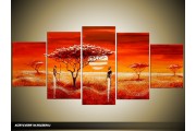 Acryl Schilderij Natuur | Oranje, Rood, Geel | 150x70cm 5Luik Handgeschilderd