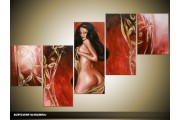 Acryl Schilderij Kunst, Sexy | Rood, Goud | 150x70cm 5Luik Handgeschilderd