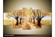 Acryl Schilderij Natuur | Bruin, Oranje, Geel | 150x70cm 5Luik Handgeschilderd