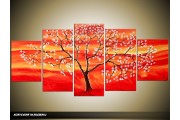 Acryl Schilderij Modern | Rood, Oranje, Geel | 150x70cm 5Luik Handgeschilderd