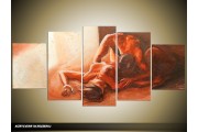 Acryl Schilderij Kunst, Sexy | Bruin, Crème | 150x70cm 5Luik Handgeschilderd