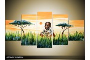 Acryl Schilderij Afrika | Groen, Geel, Oranje | 150x70cm 5Luik Handgeschilderd