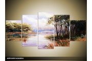 Acryl Schilderij Natuur | Grijs, Groen | 150x70cm 5Luik Handgeschilderd