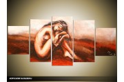 Acryl Schilderij Kunst, Sexy | Rood, Bruin, Crème | 150x70cm 5Luik Handgeschilderd