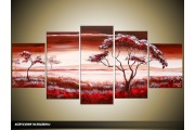 Acryl Schilderij Natuur | Rood, Crème | 150x70cm 5Luik Handgeschilderd