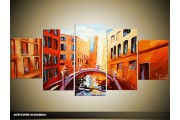 Acryl Schilderij Venetie | Oranje, Rood, Geel | 150x70cm 5Luik Handgeschilderd