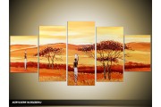 Acryl Schilderij Natuur | Geel, Oranje, Bruin | 150x70cm 5Luik Handgeschilderd