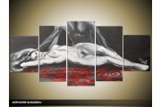 Acryl Schilderij Kunst, Sexy | Rood, Grijs, Zwart | 150x70cm 5Luik Handgeschilderd