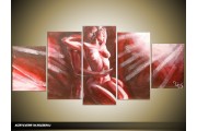 Acryl Schilderij Kunst, Sexy | Bruin, Crème, Rood | 150x70cm 5Luik Handgeschilderd