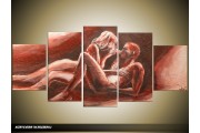 Acryl Schilderij Kunst, Sexy | Rood, Bruin, Crème | 150x70cm 5Luik Handgeschilderd