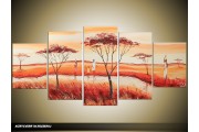 Acryl Schilderij Natuur | Rood, Bruin, Geel | 150x70cm 5Luik Handgeschilderd