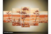 Acryl Schilderij Natuur | Bruin, Crème, Oranje | 150x70cm 5Luik Handgeschilderd