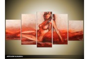 Acryl Schilderij Kunst, Sexy | Rood, Crème | 150x70cm 5Luik Handgeschilderd
