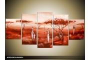 Acryl Schilderij Natuur | Rood, Crème | 150x70cm 5Luik Handgeschilderd