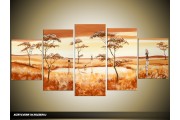 Acryl Schilderij Natuur | Bruin, Crème, Geel | 150x70cm 5Luik Handgeschilderd