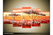 Acryl Schilderij Natuur | Rood, Oranje, Geel | 150x70cm 5Luik Handgeschilderd