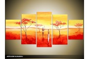 Acryl Schilderij Natuur | Rood, Oranje, Geel | 150x70cm 5Luik Handgeschilderd