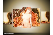 Acryl Schilderij Modern | Oranje, Geel, Bruin | 150x70cm 5Luik Handgeschilderd