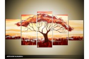 Acryl Schilderij Boom | Rood, Bruin, Crème | 150x70cm 5Luik Handgeschilderd
