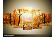 Acryl Schilderij Natuur | Bruin, Oranje, Crème | 150x70cm 5Luik Handgeschilderd